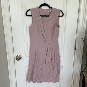 Calvin Klein Light Pink Ruffle Crewneck Midi Asymmetrical Lightweight Dress